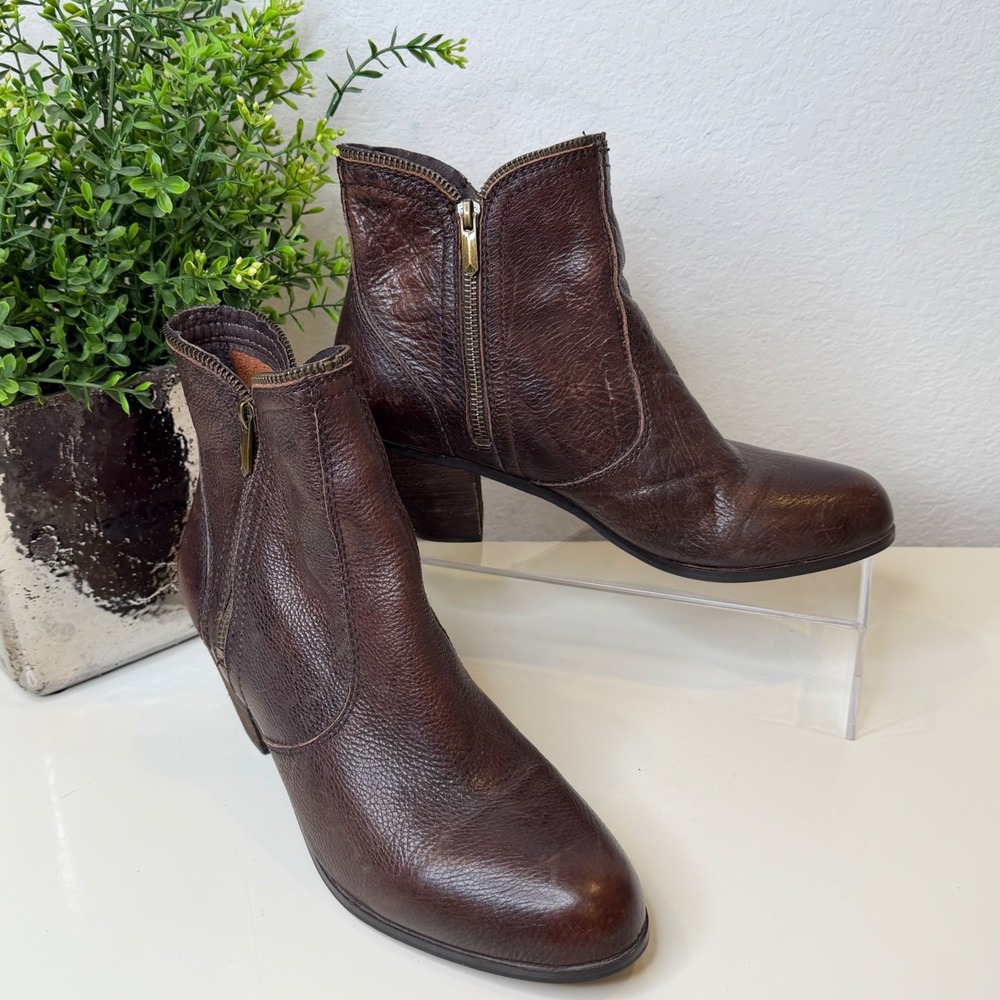 Sam Edelman Ankle Boots Womens Brown Leather Side Zip Block Heel Western 12M